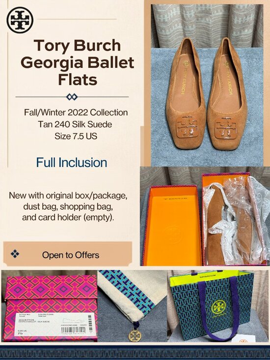 Tory Burch Shoes - Tory Burch Georgia Ballet Flats NWT - Tan 240 Silk Suede, Size 7.5